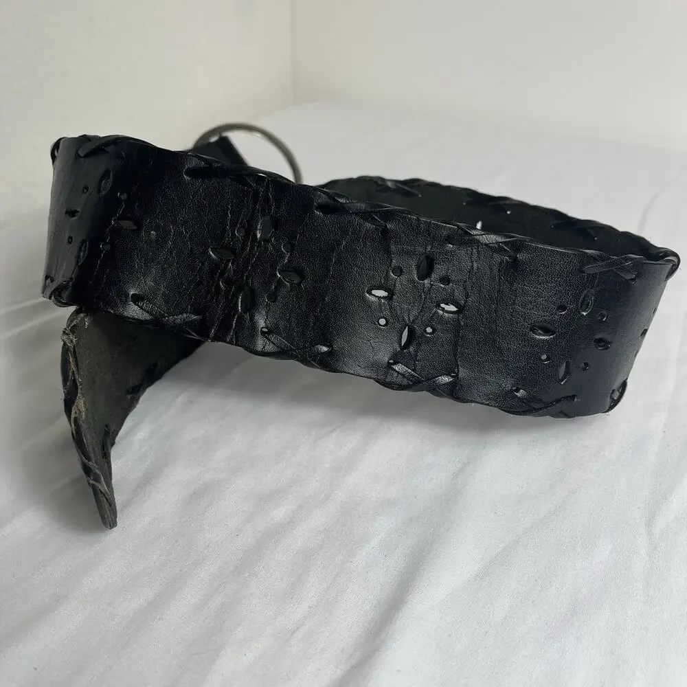 Unbranded Black Leather cut out floral detail Womens Belt Size M, made in India